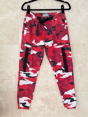 Kréamy Red Camo Cargo Jogger Pants Utility Streetwear Size M